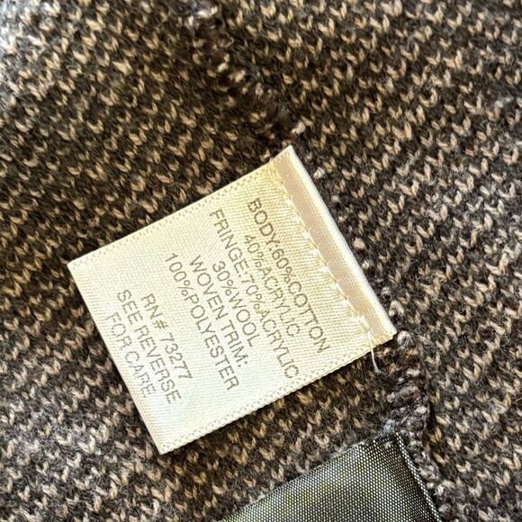 Dana Buchman Gray Striped Wool Blend Cardigan Hook closure with Fringe trim - Picture 4 of 6